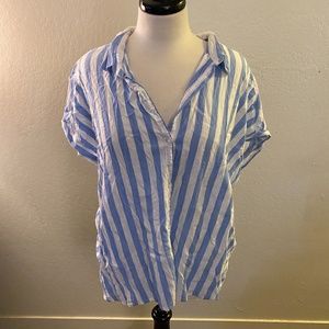 Old Navy Blue/White Stripe Short Sleeve Buttondown